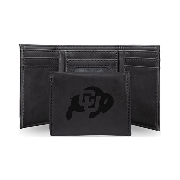 College Rico Industries Colorado Buffaloes Black Laser Engraved Trifold Laser Engraved Tri-Fold Wallet - Men's Accessory