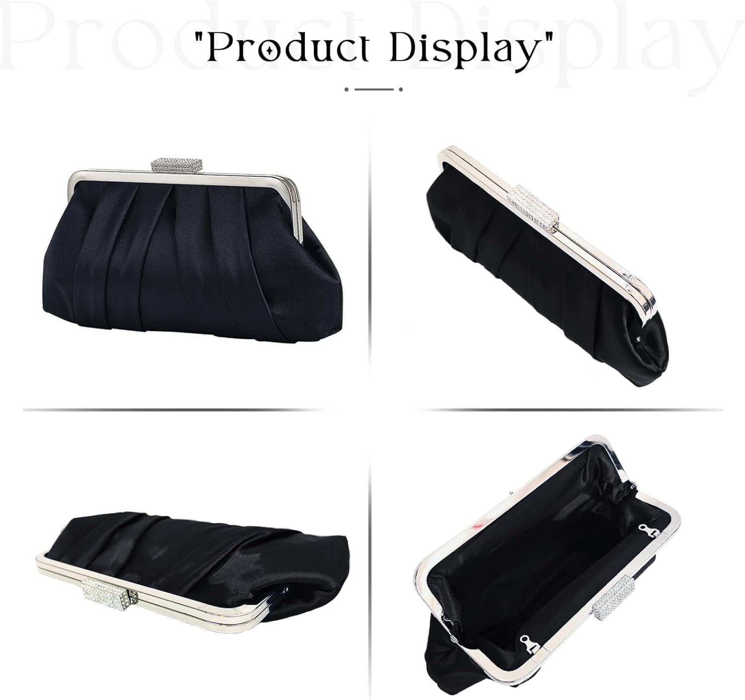 Women Elegant Evening Clutch Bag Small Formal Handbag Pleated Satin Shoulder Bag Simple Classic Purse
