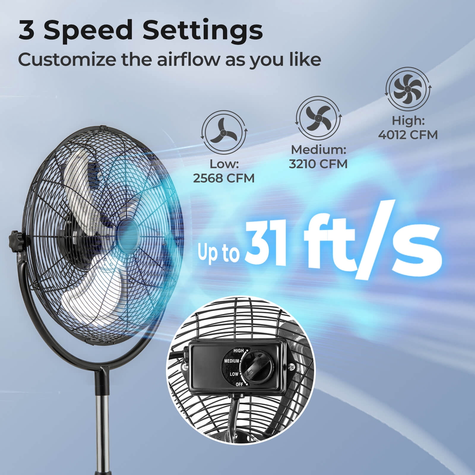 Costway 18" High Velocity Standing Fan with 3 Speeds 360° Tilt & Adjustable Height for Home Office Black