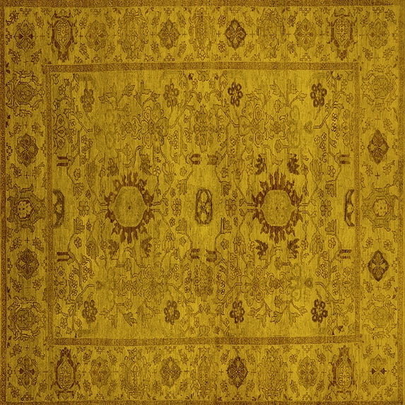 Ahgly Company Machine Washable Indoor Square Oriental Yellow Industrial Area Rugs, 5' Square
