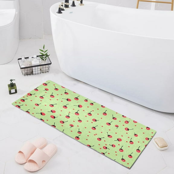 Bath Mat Soft Plush Non-Slip Absorbent Bathroom Rugs 39"x20" Small Cherry Fruits