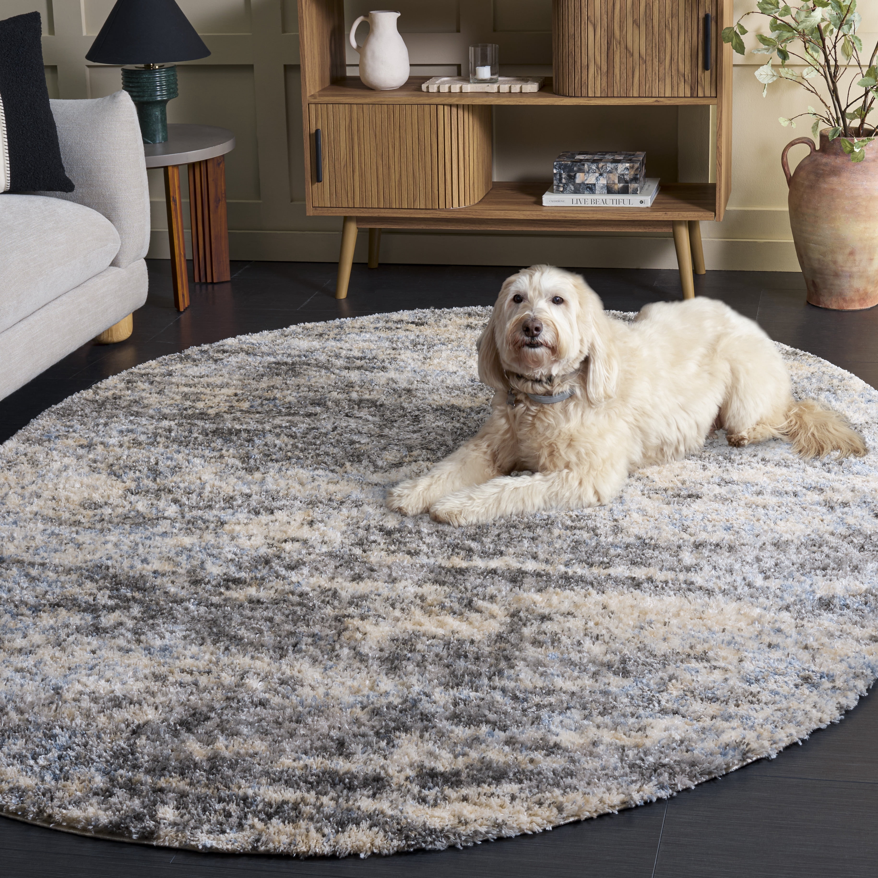 Safavieh Berber Damian Abstract Shag Area Rug, Gray Blue/Cream, 6' x 8' Oval
