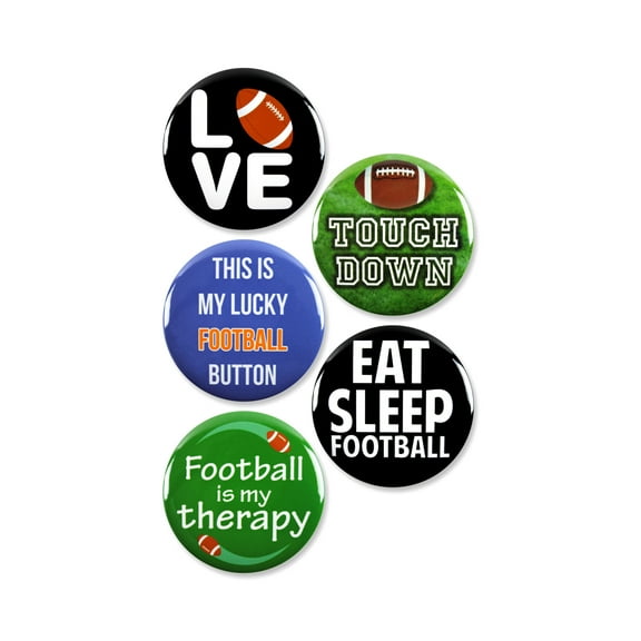 5 Pack - Funny Football Fanatic Team Pinback Buttons - 2.25 Inch