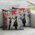 thumbnail image 3 of Autua Graffiti Graphic Decorative Cotton Linen Throw Pillow Cover for Home Couch Living Room Bed Sofa Aesthetic Decorative 1PC 22x22in, 3 of 5