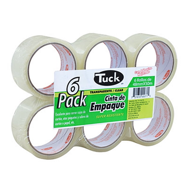 cinta de empaque de 48 mm x 50 m transparente tuck 6 piezas