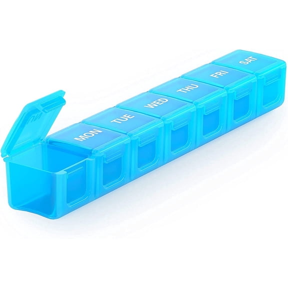 Sukuos 7-Day Weekly Pill Organizer - AM PM, Pill Holder, Daily Pill Box Planner for Pills, Vitamins, Fish Oil, Supplements, Extra Large with Moisture Proof, Blue