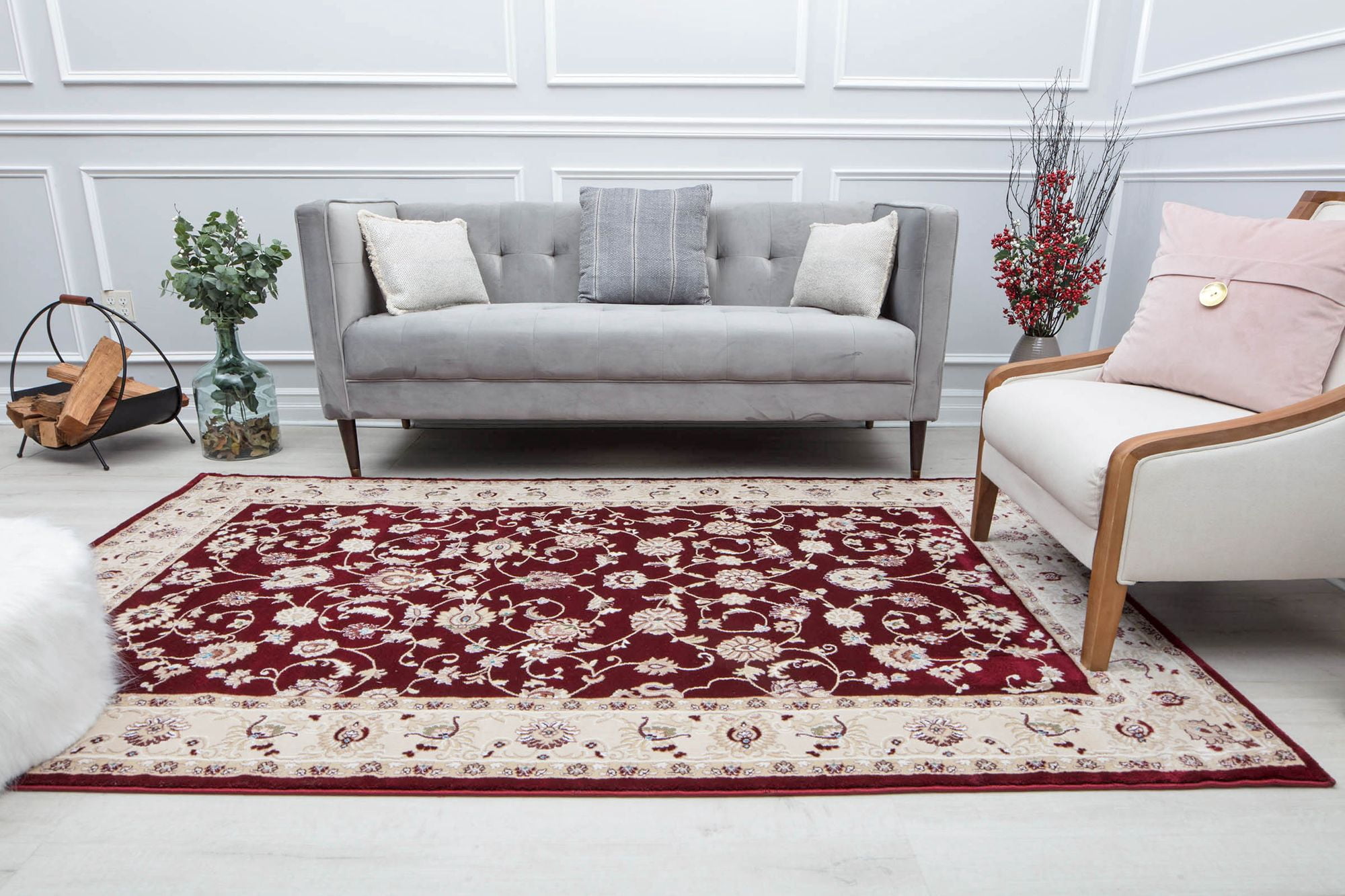 Centurion CY50B Floral Burgandy Transitional Vintage Red Area Rug, 5'0"x5'0"
