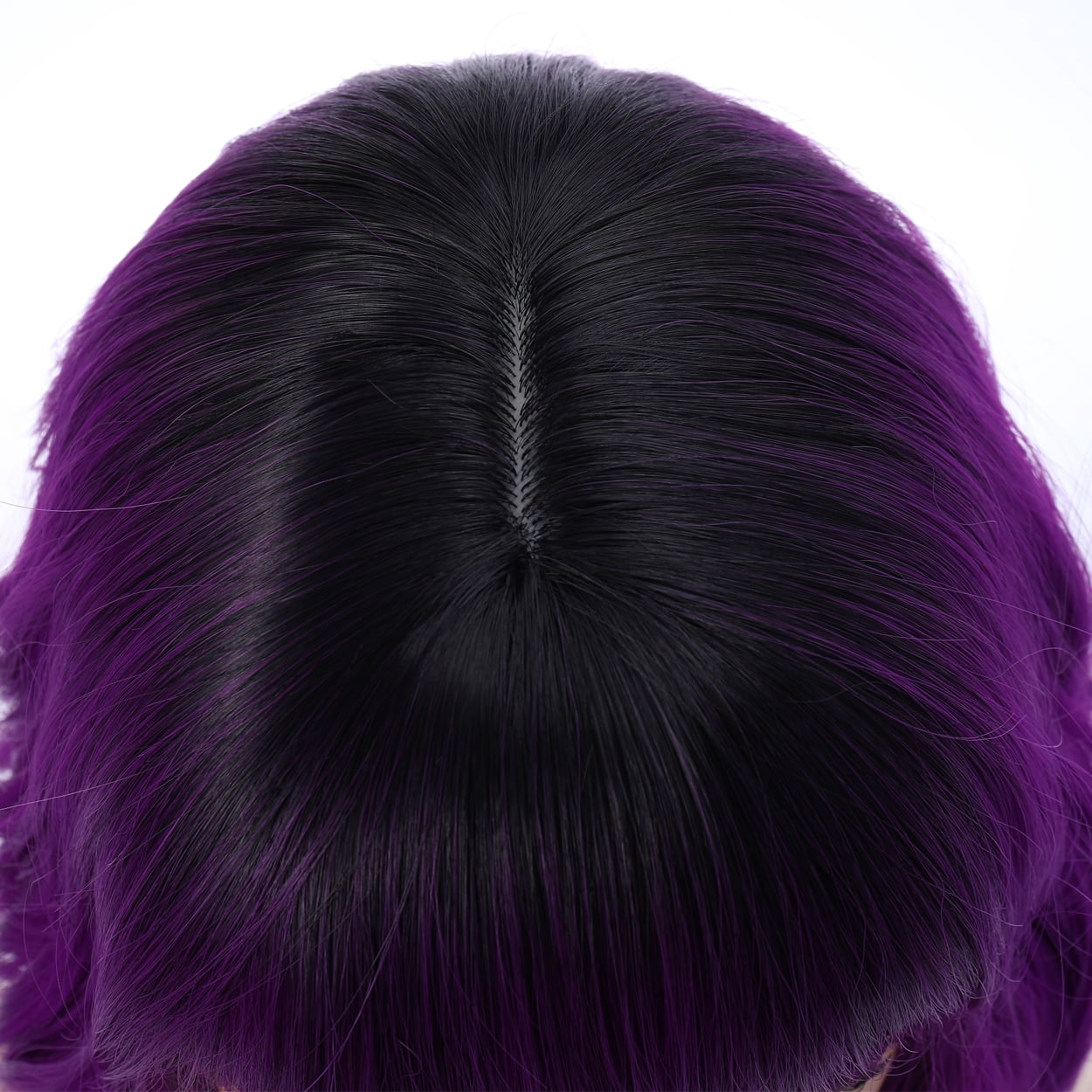 BERON Black Ombre Purple Wigs Short Curly Bob Wig with Bangs Wavy Hair Wigs 14 Inches Women's Synthetic Wigs Daily Party Use
