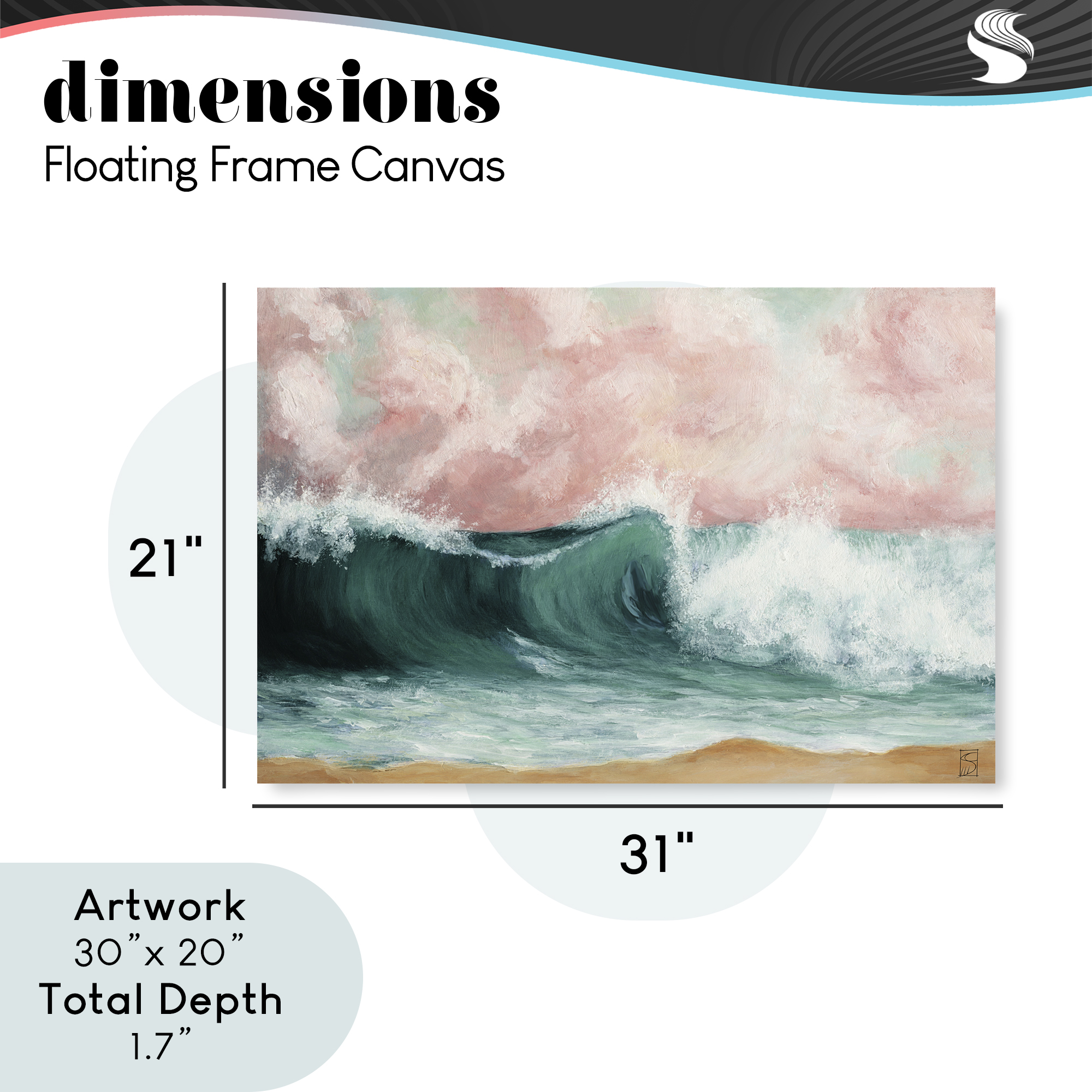Crashing Seascape Waves Gray Framed Floater Canvas Wall Art, design by Sara Culpepper