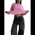 thumbnail image 2 of Camisetas de Larga Extragrandes para Mujer 2025, Camisetas Básicas de Cuello Redondo, Tops de Otoño, Ropa Informal de Entrenamiento Y2K Rosa M, 2 of 10
