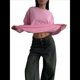 thumbnail image 2 of Camisetas de Larga Extragrandes para Mujer 2025, Camisetas Básicas de Cuello Redondo, Tops de Otoño, Ropa Informal de Entrenamiento Y2K Rosa L, 2 of 10