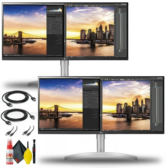 LG 34WN650-W 34'' 21:9 IPS HDR WFHD 3-Side Virtually Borderless Monitor + HDMI Cable and Cleaning Kit - Dual Monitor Bundle