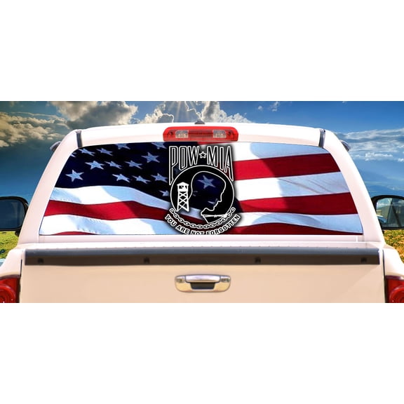 POW & US FLAG Rear Window Graphic decal tint view thru vinyl