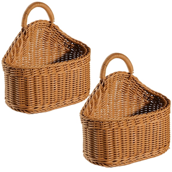 Hanging Wicker Baskets for Wall, Set of 2, Brown, Small Size, Wall Hanging Storage Baskets with Oval Handle, 19 in Base, 17 in Height, Multipurpose for Home Decoration and Storage