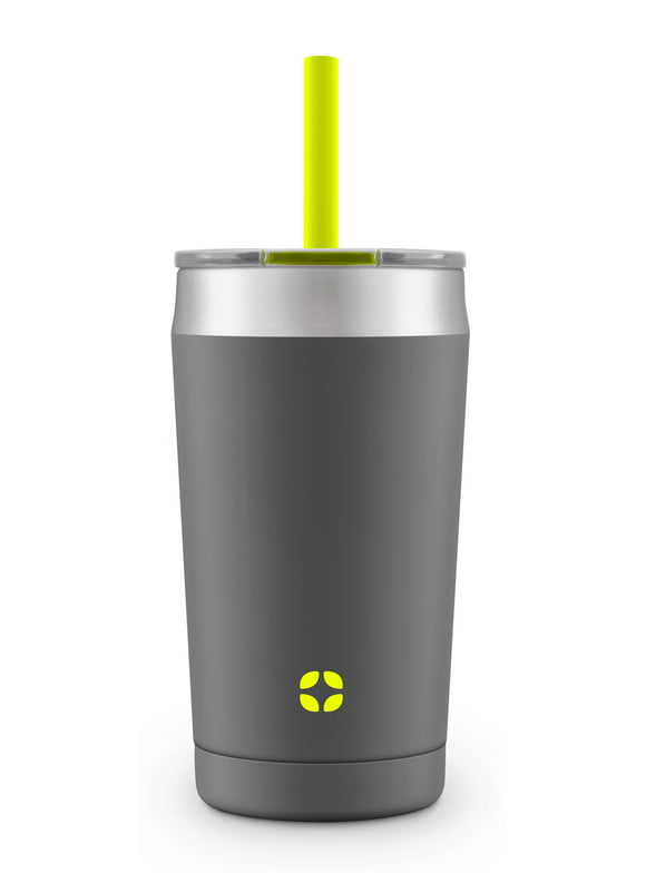 Ello Rise Vacuum Insulated Stainless Steel Kids Tumbler with Optional Straw, Grey, 12 oz.