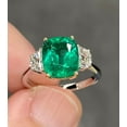 thumbnail image 3 of Gorgeous 3.8 Ctw Bright Green Emerald Cushion Cut 925 Sterling Silver Ring, 3 of 5