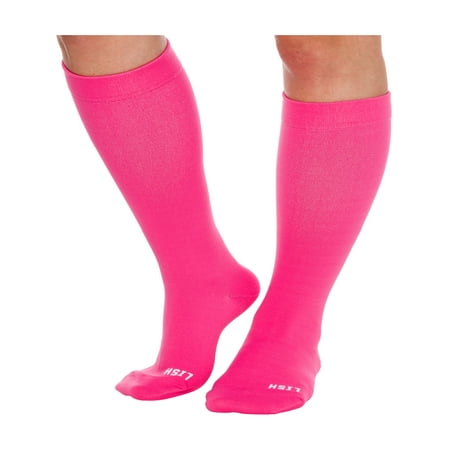 LISH Plain Jane Wide Calf Plus Size 15-25 mmHg Knee High Compression (Best Compression Socks For Calf Strain)