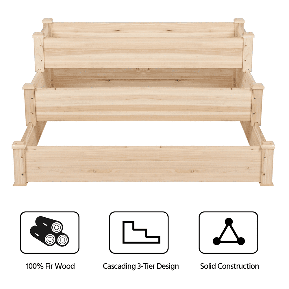 Renwick 3 Tier Raised Garden Bed for Flowers Vegetables, Wood