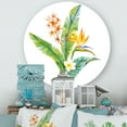 thumbnail image 2 of Designart 'Green Leaves With Tropical Yellow Flowers I' Traditional Circle Metal Wall Art 23x23 - Disc of 23, 2 of 5