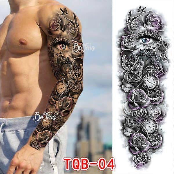 Temporary Tattoo Sleeve Transfer - Full Arm Tribal Waterproof Fake Tattoo Sticker For Men Women-B