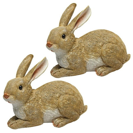 Design Toscano Bashful the Bunny Lying Down Rabbit Outdoor Garden Statues 10 Inch Set of Two Polyresin