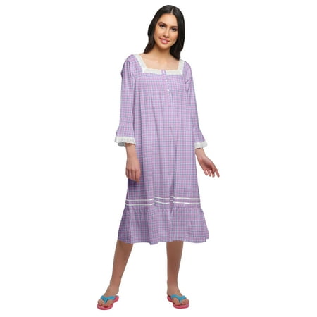 

Moomaya WoMen s Flared Nightdress Long Sleeve Cotton Button Placket Nightwear