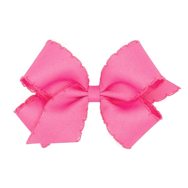 Wee Ones Lazo para el cabello clásico con borde de punto de luna de grosgrain para niña en una pinza para el cabello WeeStay, mediano, rosa intenso