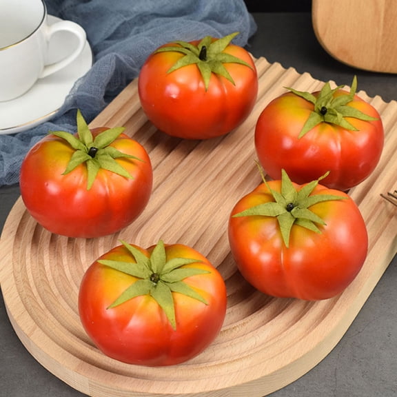 Topbathy Set of 5 Realistic Artificial Tomato Models Red Decorative Fake Tomatoes for Home Kitchen Decor Props