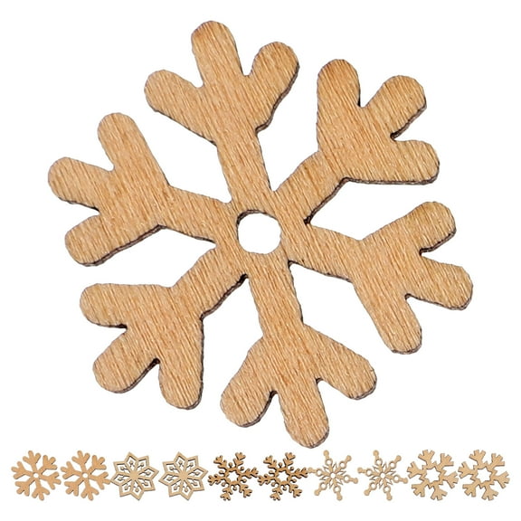 Jiyike 200pcs Christmas Snowflakes Wood Slices DIY Snowflake Wooden Embellishments Ornaments
