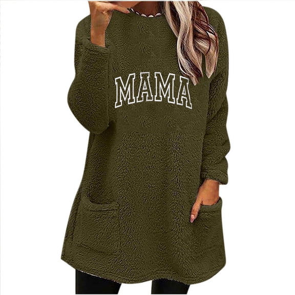 CLOISE Funny Tshirts Shirts for Women Pockets Plus Size Crew Neck Tops Tunic Graphic Long Sleeve Pullover Fleece Clothes