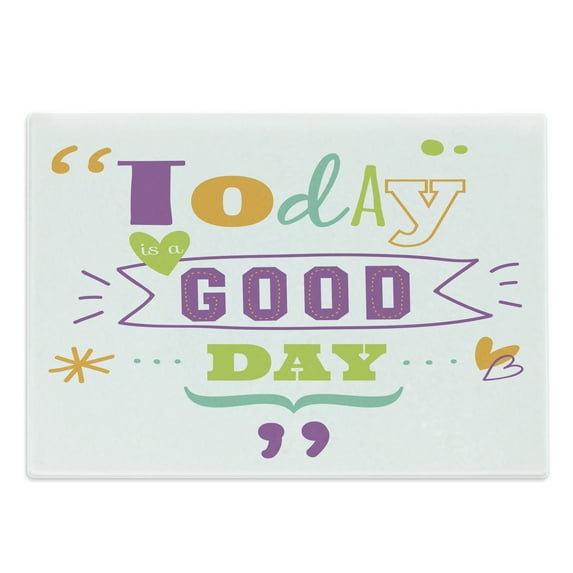 Saying Cutting Board, Today is a Day Happiness Happy Moments Word Work Success Print, Decorative Tempered Glass Cutting and Serving Board, Large Size, Multicolor, by Ambesonne