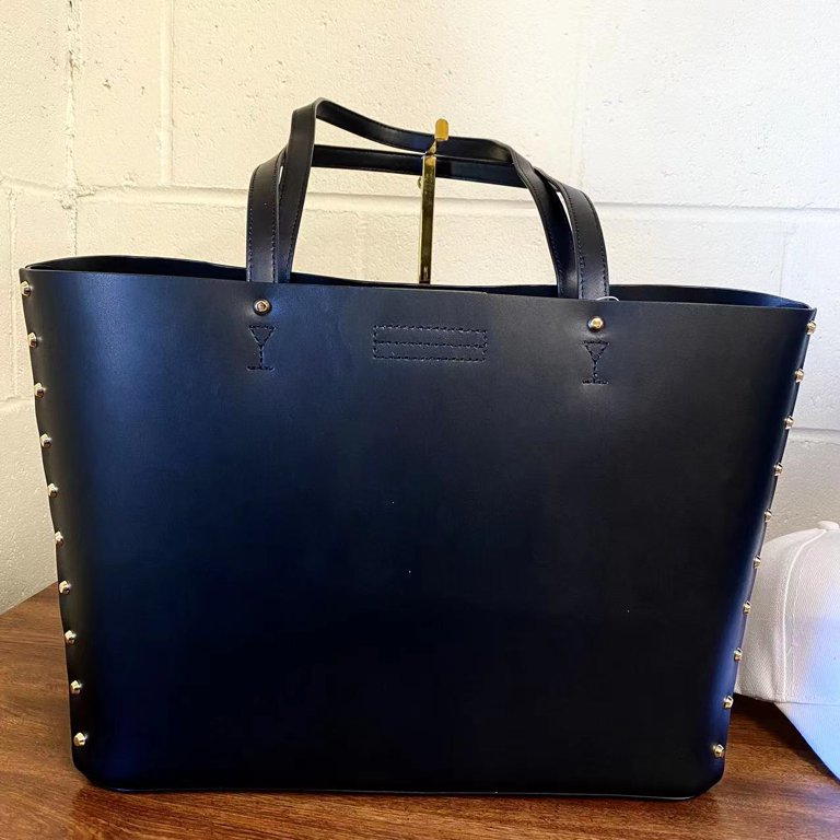 Michael Kors Manhattan Medium Satchel Studded Leather Bag Black