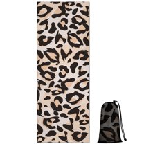 Beige and Black Of Leopard Print Hot Yoga Mat Towel Non Slip for Hot Yoga - Quick-Drying Yoga Mat Cover with 4 Corner Pockets with Travel Bag - Hot Yoga Towel Non Slip 74"x26"