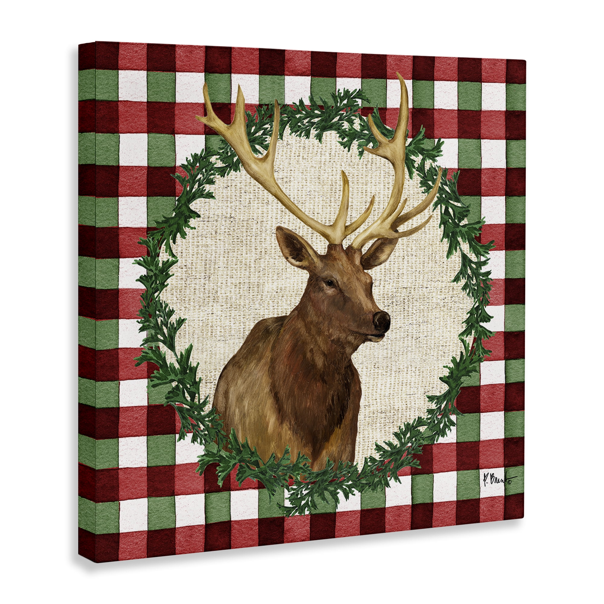Stupell Industries Plaid Holiday Elk Holiday Painting Wrapped Canvas Art Print Wall Art, 24 x 24
