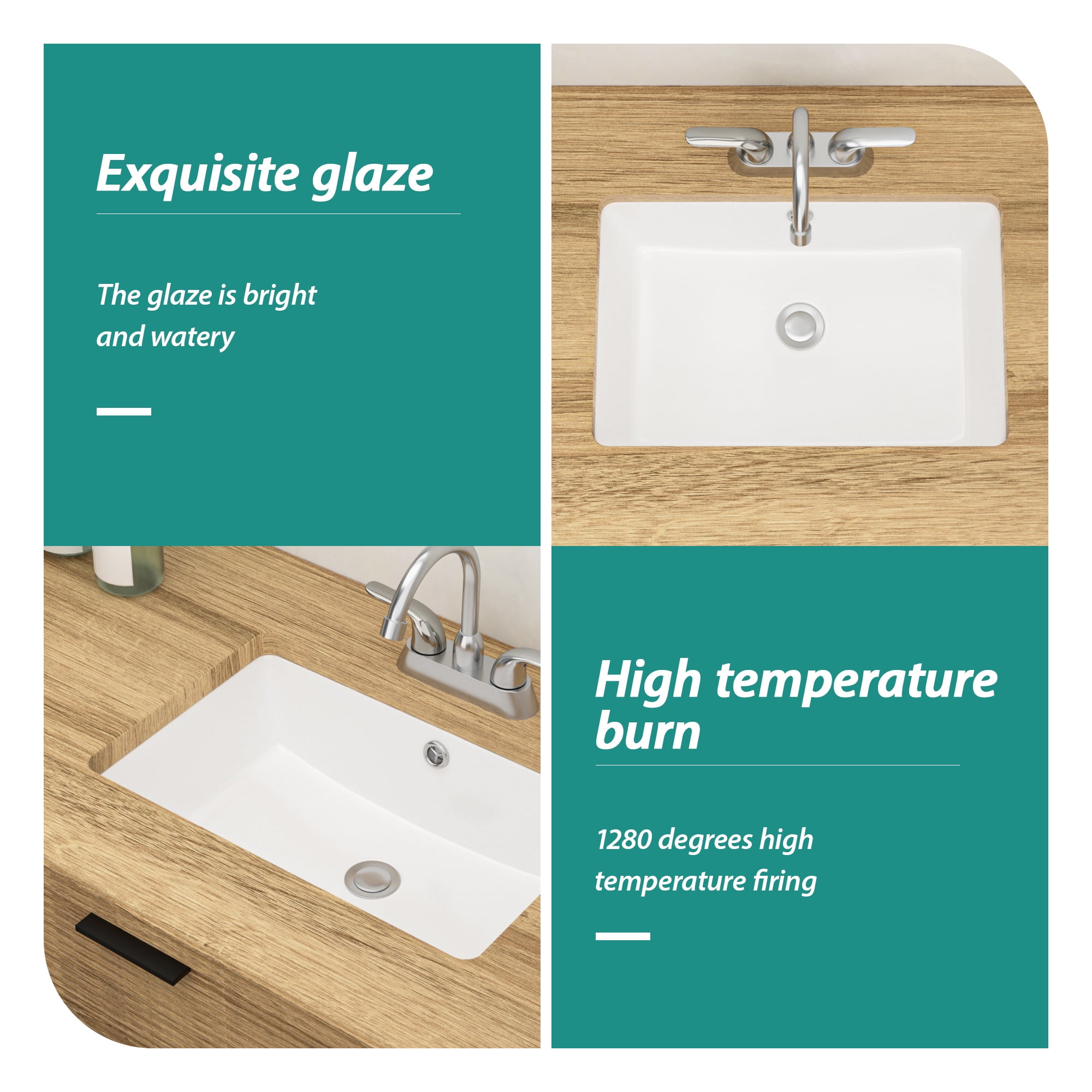 18"x12"×8.25" White Ceramic Rectangular Undermount Bathroom Sink with Overflow
