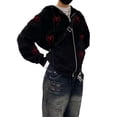 thumbnail image 3 of Sunloudy Women Spring Fall Coat, Rhinestones Skull/ Spider Print Long Sleeve Hooded Jacket with Zipper, 3 of 6