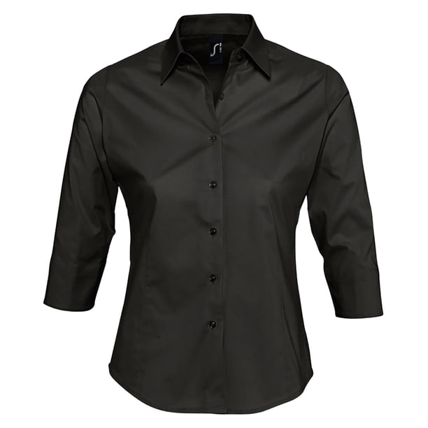 SOLS- Camisa de trabajo Effect entallada de manga tres cuartos para mujer (Negro)