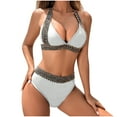 thumbnail image 2 of TrendVibe365 Swimsuits for Women 2024 Two Piece Bikini Halter Stitched Deep V Neck Bikini Top High Waist Bikini Bottoms Modest Bathing Suit Solid Push up Slimming Holiday Resort Wear Swimwears, 2 of 6