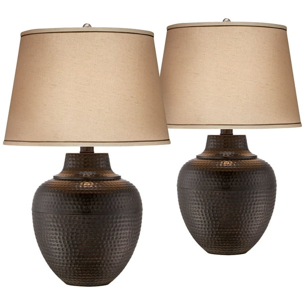 Barnes And Ivy Rustic Table Lamps Set Of 2 Hammered Bronze Metal