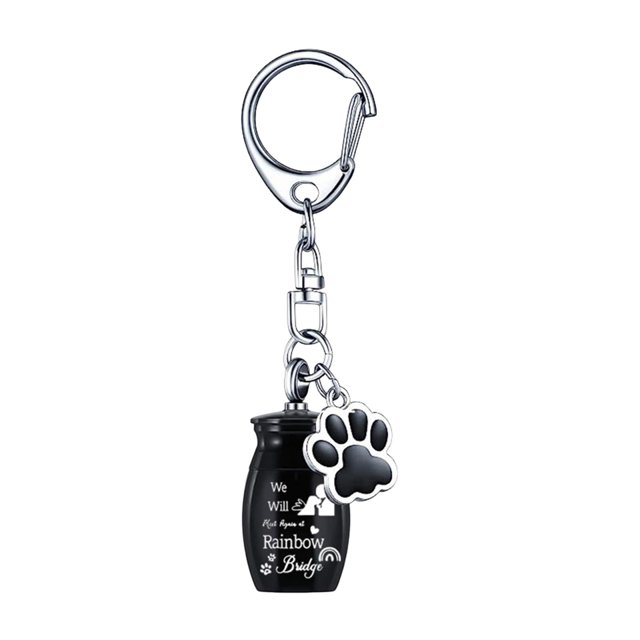 Colgante con huella de pata, ligero, portátil, pequeño llavero, urna para mascotas, recuerdo para el pelo de tu mascota. negro