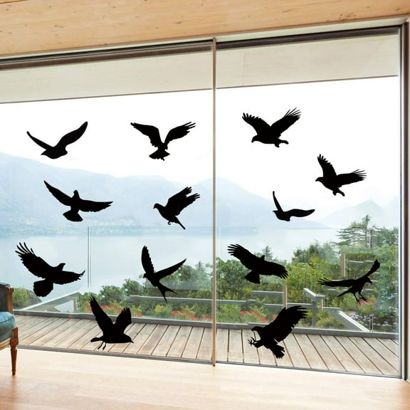 Anti-Collision Window Bird Stickers Decals Glass Door Protect and Save Bird Strikes (Black)
