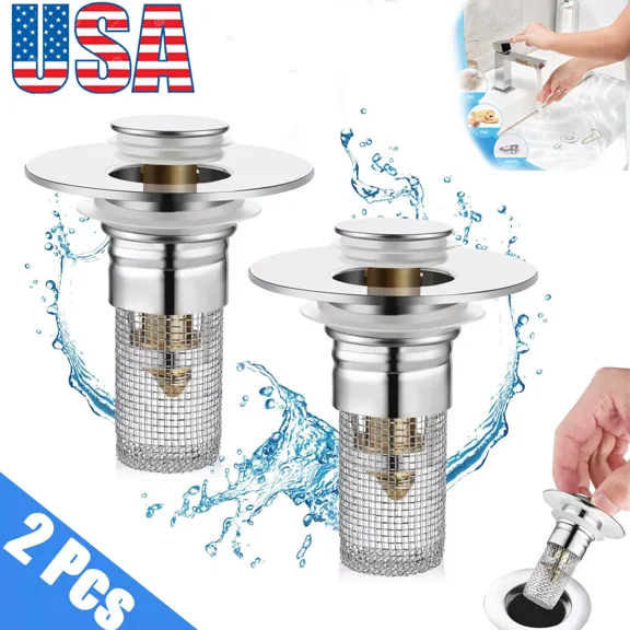 2 Pcs Bathroom Sink Stopper Pop-Up Design Hair Catcher Pop Up Sink Drain Filter