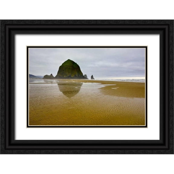 Carter, Jean 18x13 Black Ornate Wood Framed with Double Matting Museum Art Print Titled - OR, Cannon Beach Sunrise overf Haystack Rock