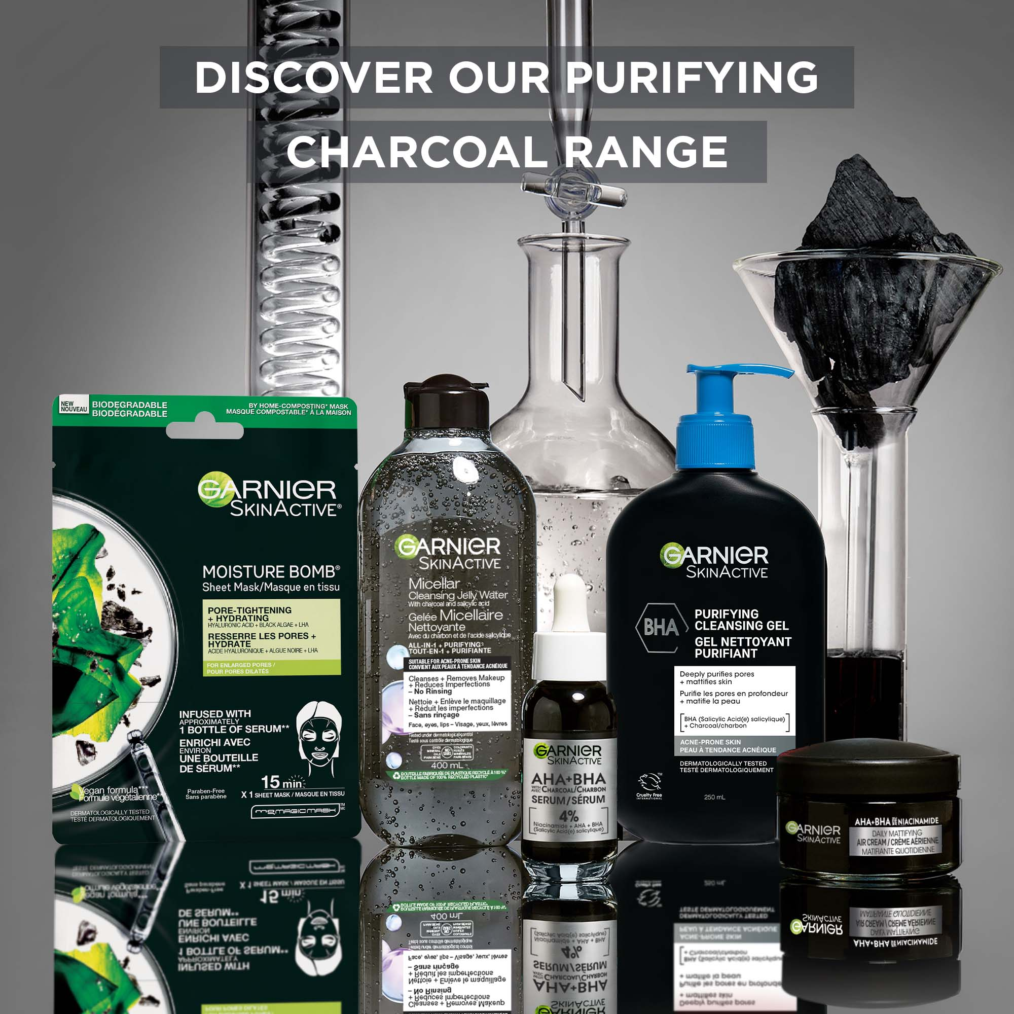 Garnier AHA+BHA Charcoal Mattifying Serum Mask, for Oily Skin, 1 Count