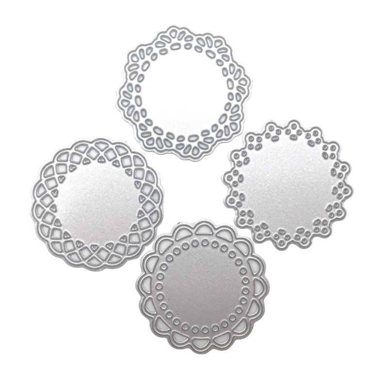 VALUEU 4Pcs Lace Edge Circle Frame Metal Cutting Die Stencils for DIY Scrapbooking Album Decorative Embossing Hand-on Paper Cards
