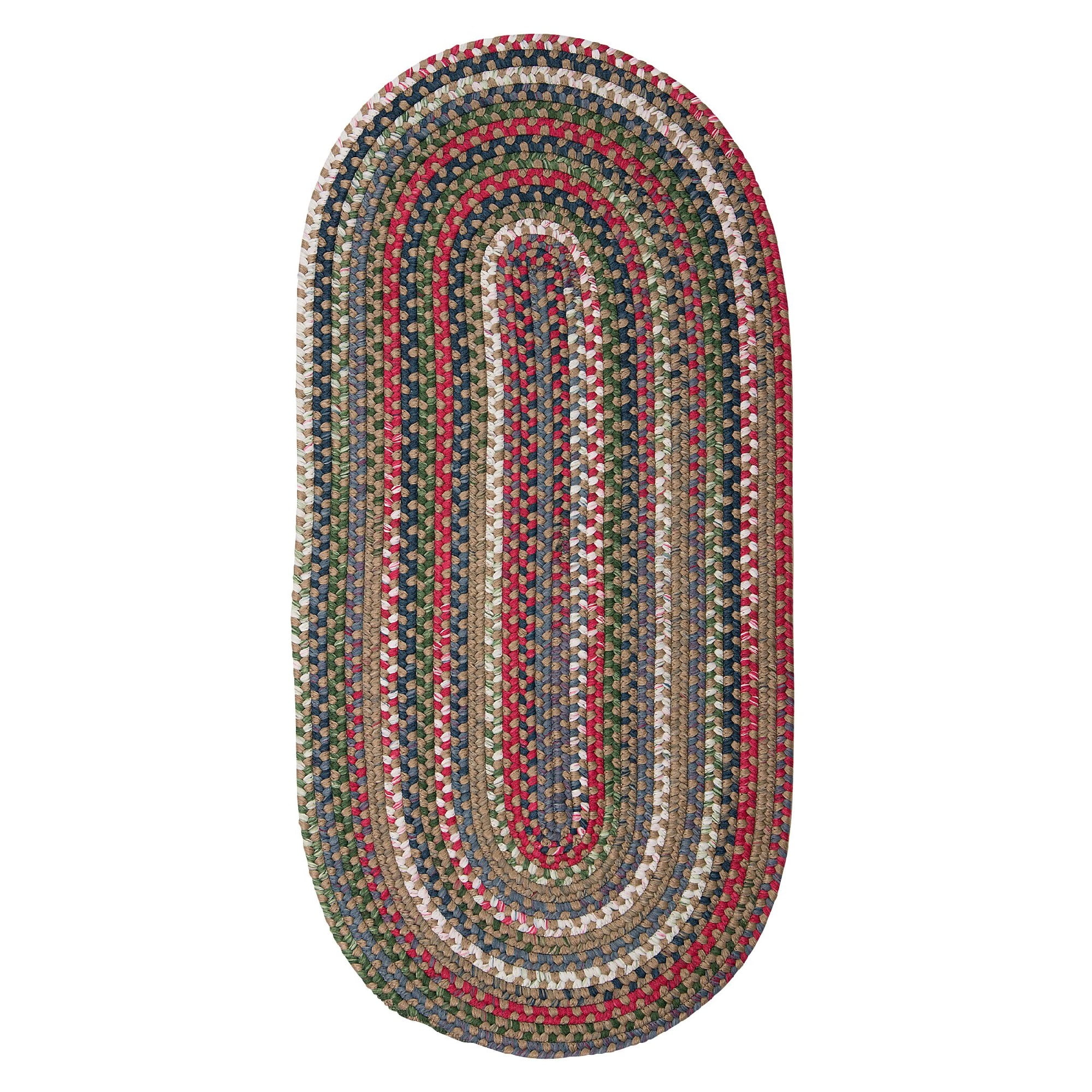 2' x 12' Beige and Red Reversible Handcrafted Oval Braided Runner Rug