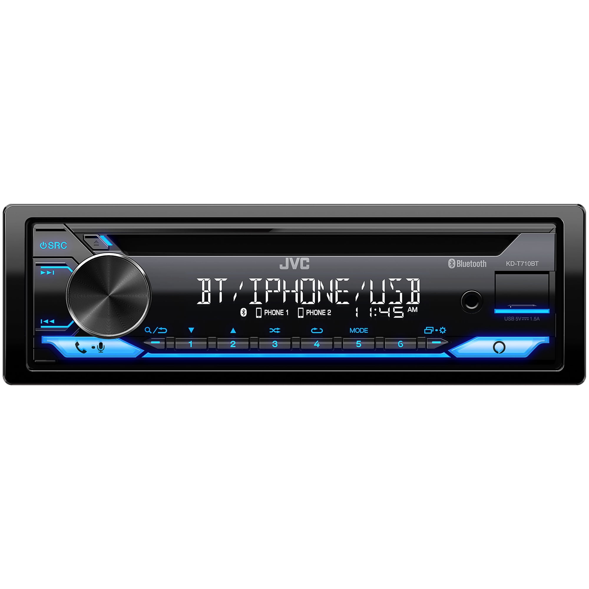 JVC KD-T710BT CD Single Din Car Stereo with High Power Amplifier, AM/FM Radio, Bluetooth Audio, USB, MP3 Player, Built for Smartphones