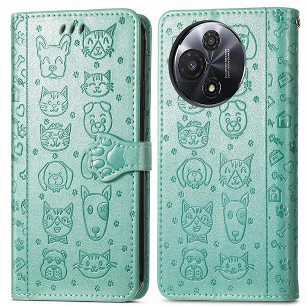 Funda Cartera FOXDOCK para TCL 60 , Flip PU con Relieve de Gatos y Perros, Tarjetero y Soporte