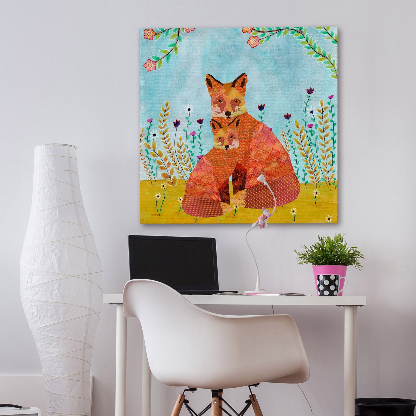 Marmont Hill "Autumn Foxes" by Sascalia Painting Print on Wrapped Canvas