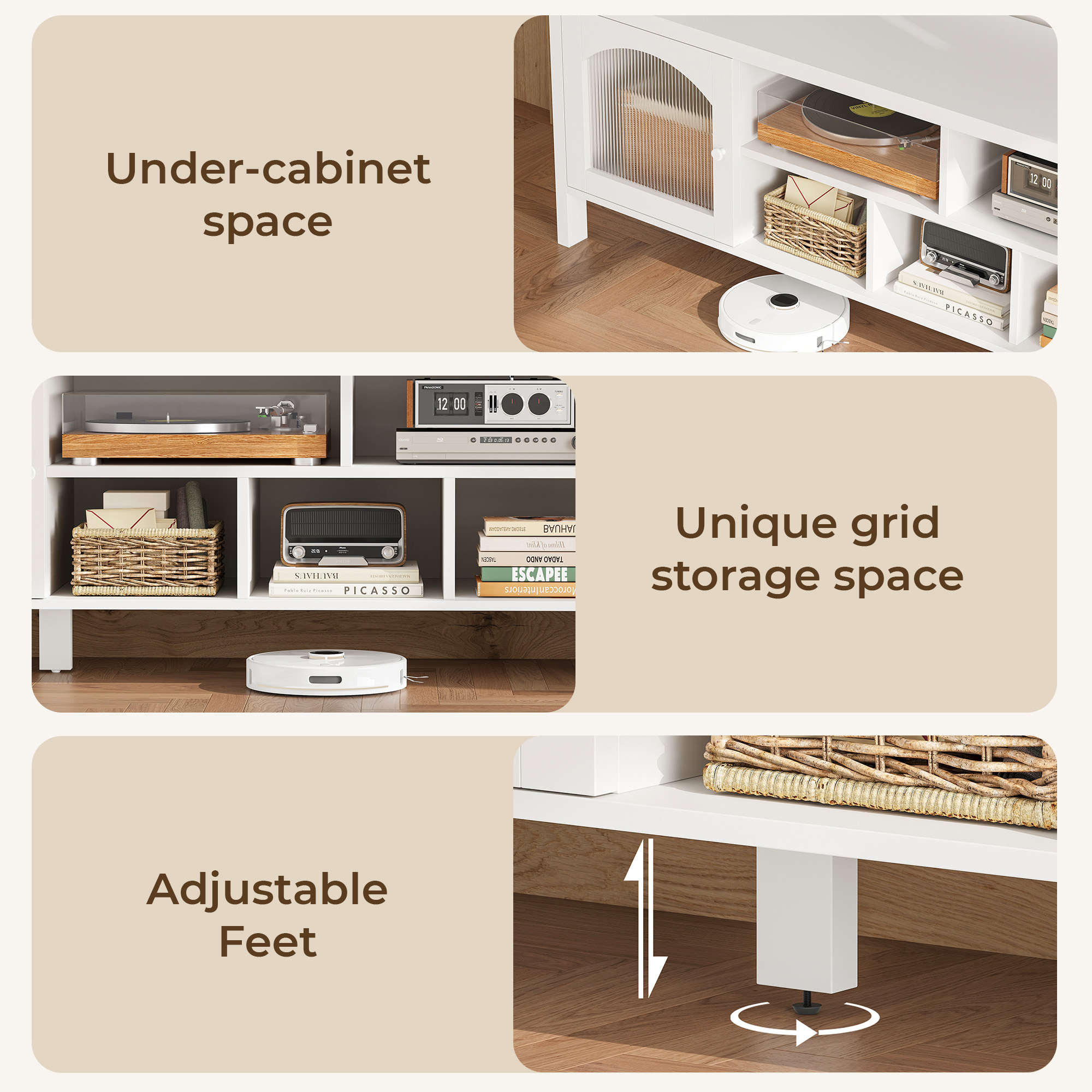 IRONCK LED TV Stand for TVs up to 85", Entertainment Center with Power Outlet and Storage Cabinet, 70.8-Inch
